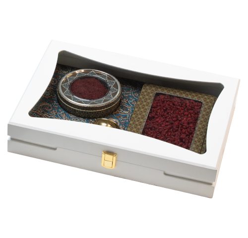جعبه نفیس کد DGB 112|دیدار هدیه ایرانیان|هدیه تبلیغاتی در مشهد|جعبه چوبی نفیس |چای زعفران زنجبیل دارچین |